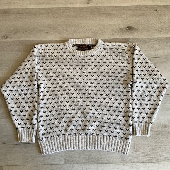Eddie Bauer Other - Vintage‎ Eddie Bauer Mens Cotton Birds Eye Knit Crewneck Sweater Cream Brown M
